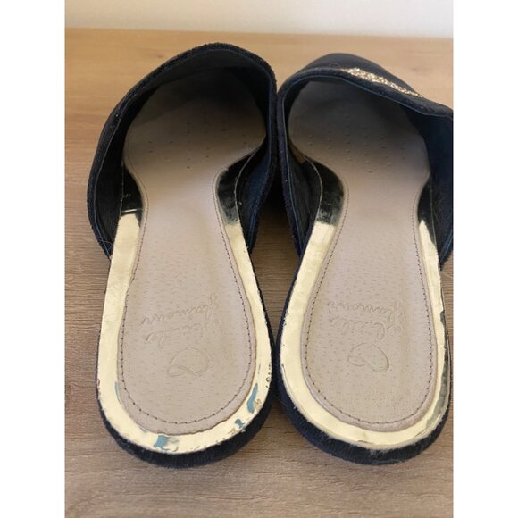 Black Slip-On Velvet Mules With Gold Glitter Hearts Size 41 By A Little Glamour - Picture 4 of 6